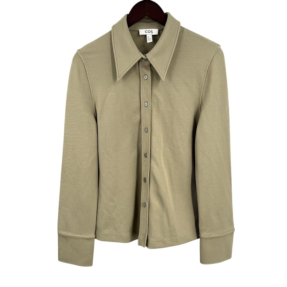 COS Khaki Button Down Shirt Stretchy‎ Minimalist Neutral Office Size Small